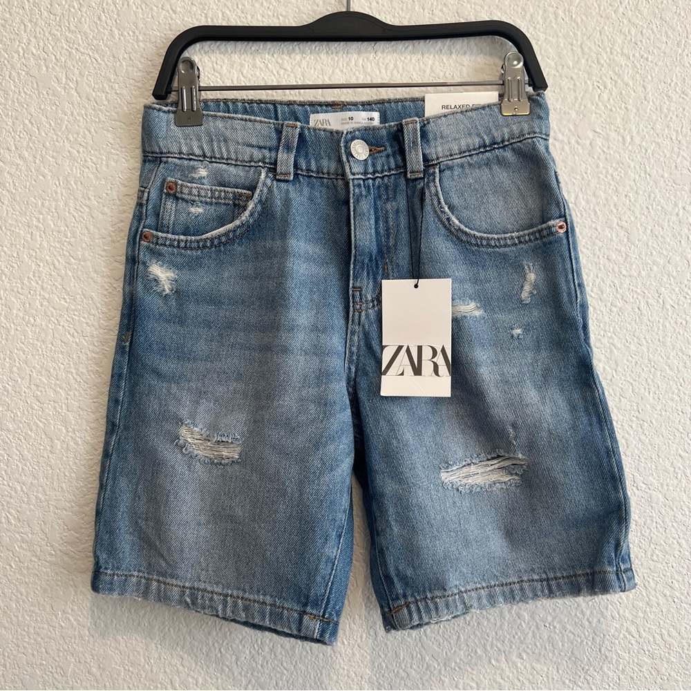 Boys Zara Blue Jean Shorts Distressed Casual